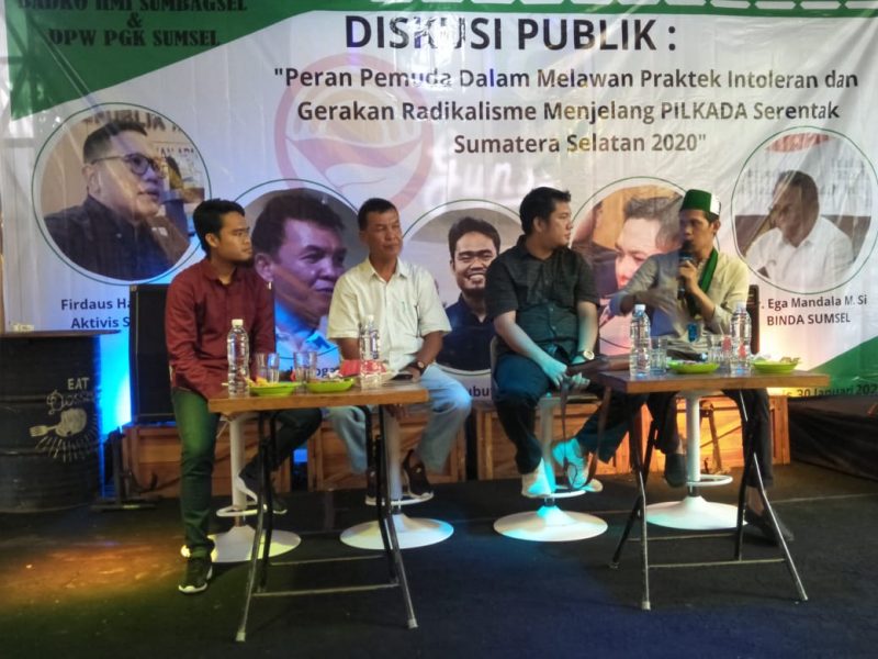 Peran pemuda melawan praktek dalam intoleran dan gerakan radikalisme menjelang Pilkada serentak Sumatera Selatan 2020, berlangsung di Gun's cafe, Kamis (29/1/20) Palembang.