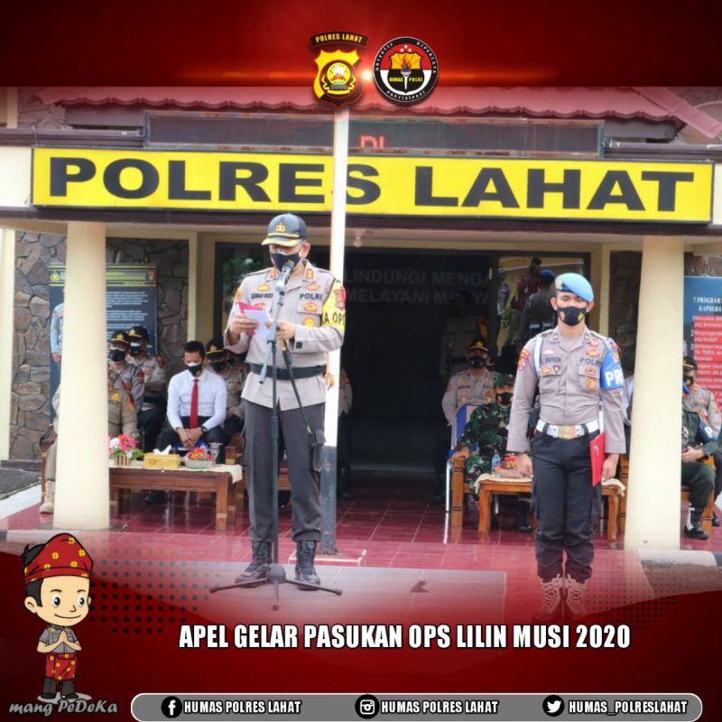 Kapolres Lahat AKBP Ahmad Gusti Hartono SIK memimpin apel gelar pasukan Operasi Lilin Musi (OLM) 2020
