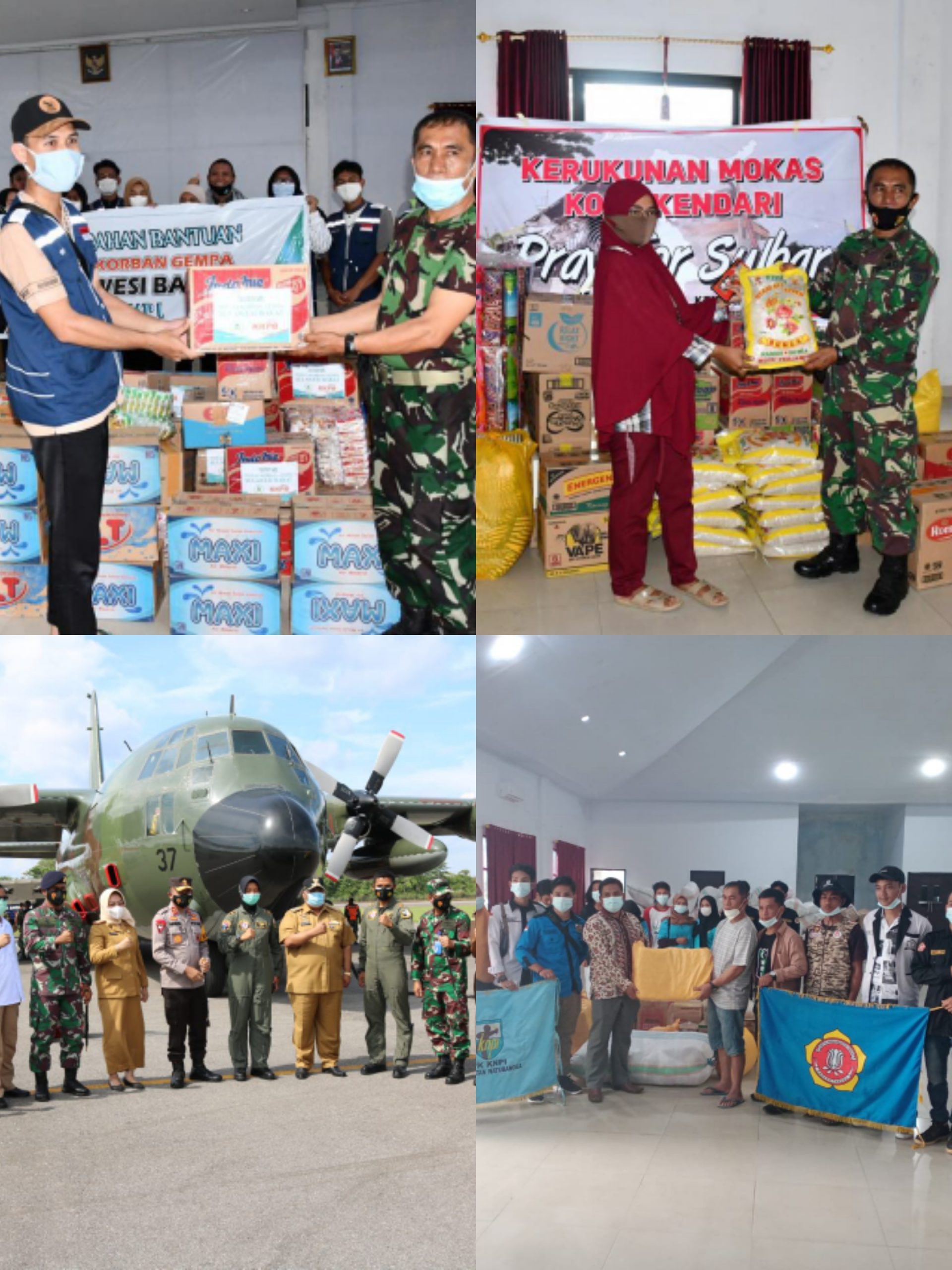 Dari sekitar 16 Ton bantuan yang berhasil digalang Korem 143/HO baru bisa memberangkatkan 9,410 Ton bantuan dari jajaran Korem dan masyarakat Sulawesi Tenggara (Sultra) via pesawat Hercules TNI AU menuju Sulawesi Barat (Sulbar).