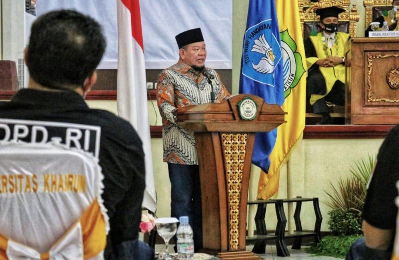 Ketua Ketua DPD RI, AA LaNyalla Mahmud Mattalitti, hadir dalam sidang terbuka Universitas Khairun, Maluku Utara, Kamis (28/1/2021).