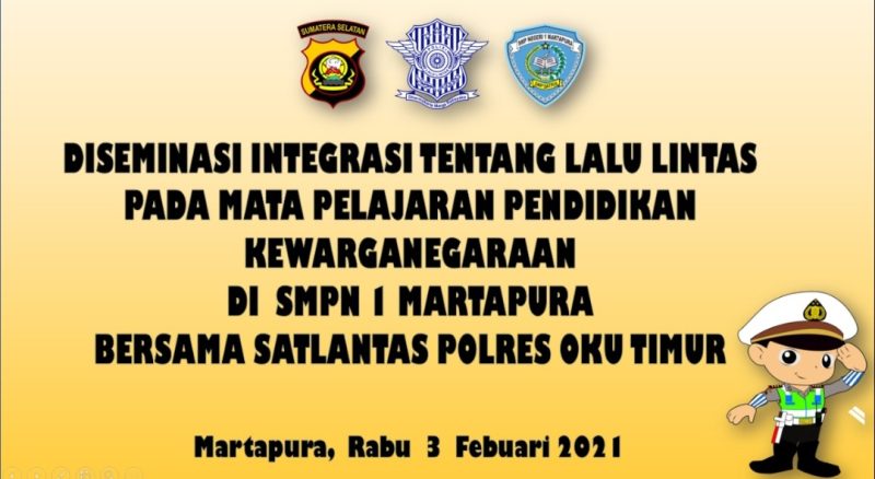 Satuan Lalulintas (Satlantas) Polres Ogan Komering Ulu Timur (OKUT) Polda Sumsel melaksanakan Diseminasi Model Integrasi Pendidikan (MIP) Lalu Lintas dengan Dinas Pendidikan (Disdik) yakni SMP Negeri 1 Martapura Kabupaten Ogan Komering Ulu Timur(OKUT), Rabu (03/02/2020) pukul 11.00 WIB hingga selesai.