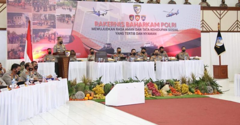 Kapolri Jenderal Polisi Listyo Sigit Prabowo membuka rapat kerja teknis (rakernis) Badan Pemeliharaan Keamanan (Baharkam) Polri tahun 2021 pada hari ini, Selasa (16/3/2021).