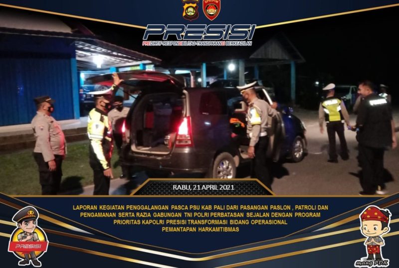 PASCA Pemungutan Suara Ulang di Kabupaten Penukal Abang Lematang Ilir (PSU PALI) pada Rabu, 21 April 2021 kemarin, Kepolisian Daerah Sumatera Selatan (Polda Sumsel) melakukan pengamanan dengan kegiatan penggalangan pasangan calon, patroli dan razia gabungan TNI-Polri di perbatasan Kabupaten. 