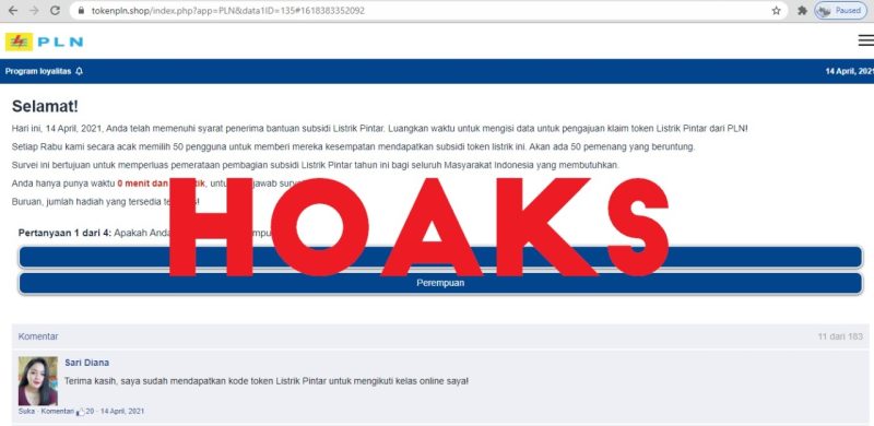 Situs Website yang dipastikan Hoaks oleh PLN
