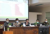 Plh Bupati Muara Enim, H Nasrun Umar SH MM melakukan rapat dalam menentukan keputusan bersama dengan unsur Forkopimda, Majelis Ulama Indonesia (MUI), Organisasi Agama, para Pemuka Agama di Ruang Rapat Pangripta Nusantara Kantor Bappeda Muara Enim, Kamis (6/05/2021).