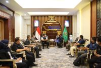 Gubernur Sumsel, H Herman Deru menerima audiensi panitia pelaksana HPN tingkat provinsi di Banyuasin, Kamis (17/6)