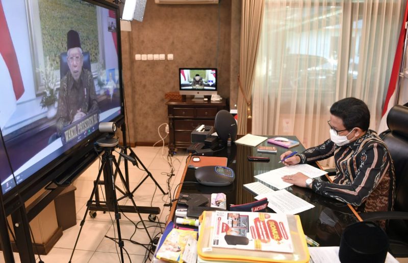 Wakil Presiden Indonesia Ma'ruf Amin membuka Acara Puncak Bangga Buatan Indonesia Kilau Digital Permata Flobamora melalui virtual. Jakarta, Jumat (18/6)