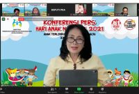 Menteri Pemberdayaan Perempuan dan Perlindungan Anak (PPPA), Bintang Puspayoga saat Peringatan HAN 2021 secara virtual