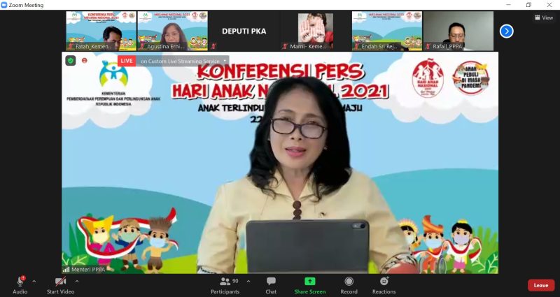 Menteri Pemberdayaan Perempuan dan Perlindungan Anak (PPPA), Bintang Puspayoga saat Peringatan HAN 2021 secara virtual