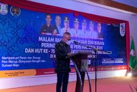 Ketua Umum Pusat, Atal S Depari saat sambutan pada gala dinner HPN tingkat provinsi Sumsel di Banyuasin, Rabu (23/6) malam