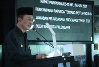 Walikota Palembang H Harnojoyo sampaikan PPKM Mikro diperpanjang hingga 25 Juli mendatang saat rapat Paripurna ke-10