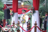 Walikota Palembang H Harnojoyo memimpin Upacara HUT Kemerdekaan Republik Indonesia ke 76 di Jalan Tasik Palembang.