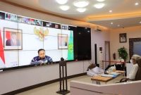 Wakil Gubernur Sumsel Ir H Mawardi Yahya mengikuti rapat evaluasi pembukaan sektor pendidikan selama PPKM bersama Kementerian Koordinator Bidang Kemaritiman RI secara virtual dari Command Centre Kantor Gubernur Sumsel, Kamis (26/8) petang. 