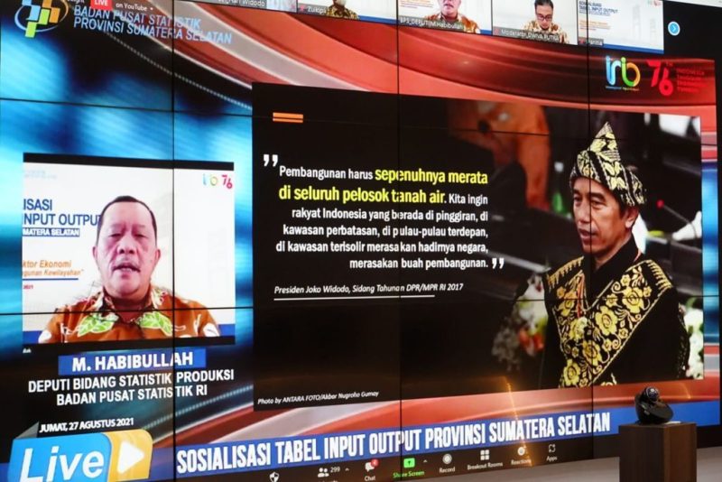 Plh Seretaris Daerah (Sekda) Sumatera Selatan (Sumsel), H Akhmad Najib SH MHum membuka sosialisasi tabel input output 2016 Provinsi Sumatera Selatan Tahun 2021 secara virtual di Command Center Kantor, Jumat (27/8). 