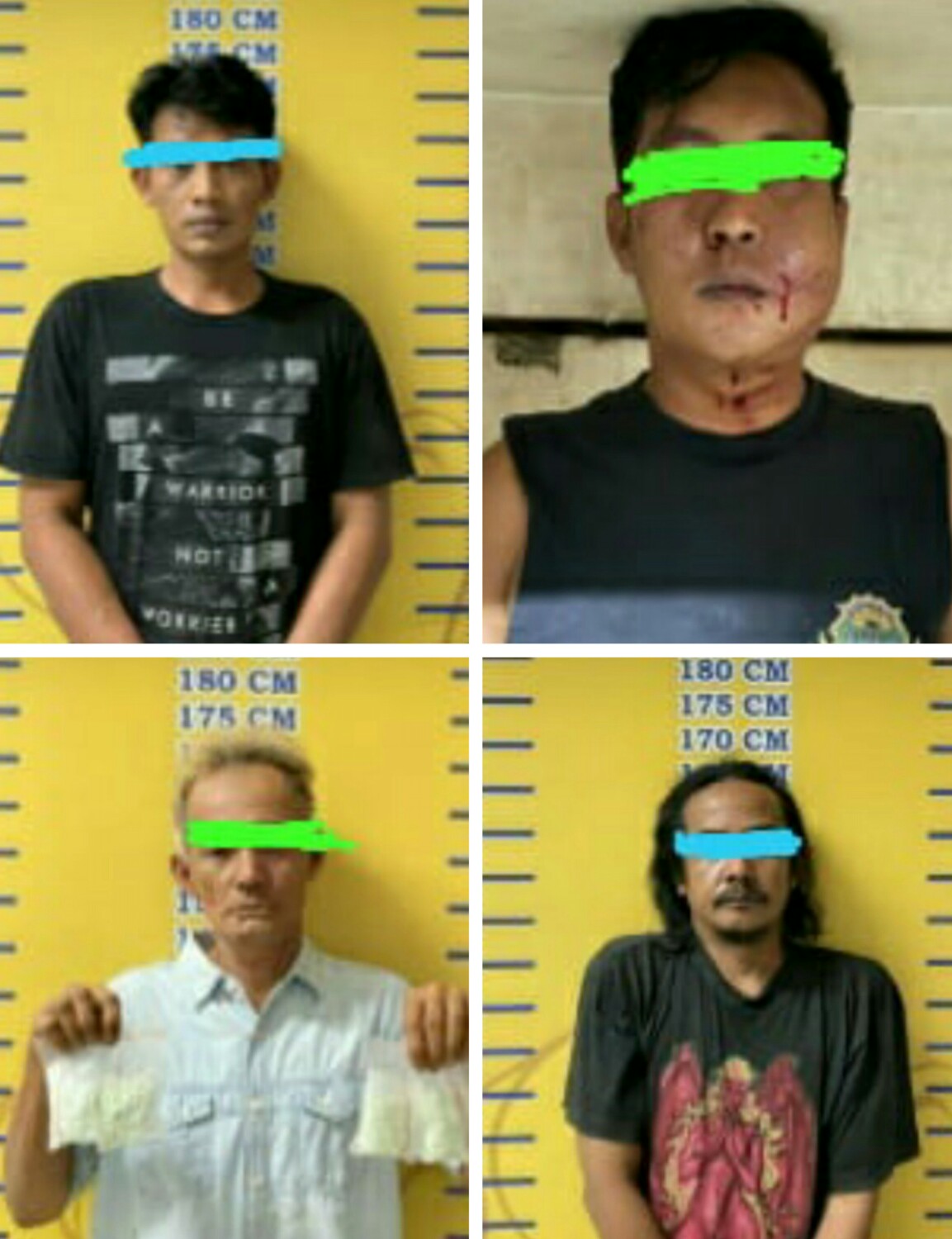 Keempat pelaku yakni Asrizal (52) warga Jalan Sepatu, Kelurahan Karang Raja I, Kecamatan Prabumulih Timur, Fajar Adrian Anas (33) warga Jalan M Yamin, Kelurahan Mantang Tapus, Kecamatan Prabumulih Barat, Randi Hartinus (32) warga Jalan Damai, Gang Melati, Kelurahan Wonosari, Kecamatan Prabumulih Utara dan Andi Mardiandi (42) warga Jalan Tebat, Kecamatan Prabumulih Barat.