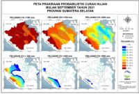 Peta prakiraan probabilistik, pada September 2021. (Sumber: BMKG Stadium Klimatologi Kelas 1 Palembang)