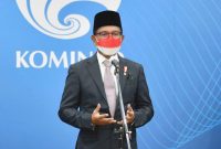 Menteri Kominfo Johnny G. Plate memberikan sambutan saat melantik Usman Kansong sebagai Direktur Jenderal Informasi dan Komunikasi Publik (IKP) Kementerian Kominfo