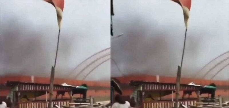 Tangkapan layar dari video dugaan Ponton Batubara menabrak Jembatan Musi VI yang beredar di media sosial, Sabtu