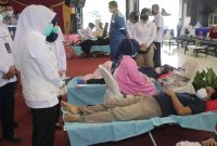 Wakil Walkota Palembang Fitrianti Agustinda meninjau langsung kegiatan donor darah di gedung Serbaguna PT Pusri