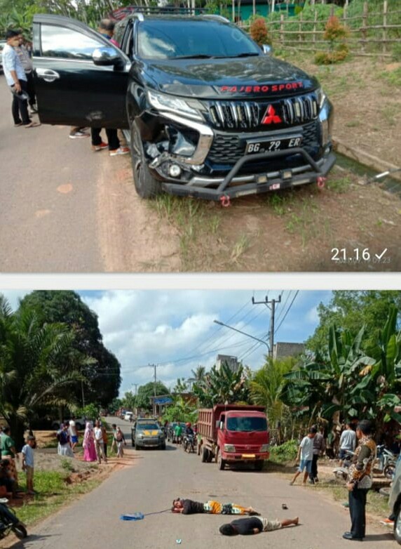 Mobil mewah Pajero Sport, Oknum Kadis PMD Musi Banyuasin bernomor polisi BG 79 ER yang dikendarai FF menghantam pengendara motor, satu tewas dua orang lainnya luka berat.