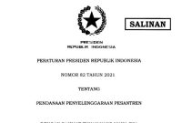 Peraturan Presiden Nomor 82 Tahun 2021 tentang Pendanaan Penyelenggaraan Pesantren. 