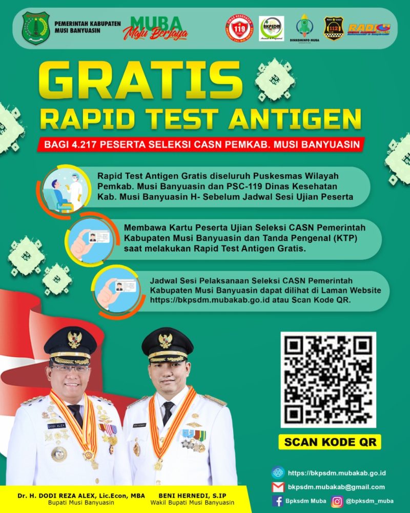 Pemerintah Kabupaten Musi Banyuasin akan melaksanakan Tes seleski Calon Aparatur Sipil Negara (CASN) pada 12-17 Oktober 2021 mendatang. 