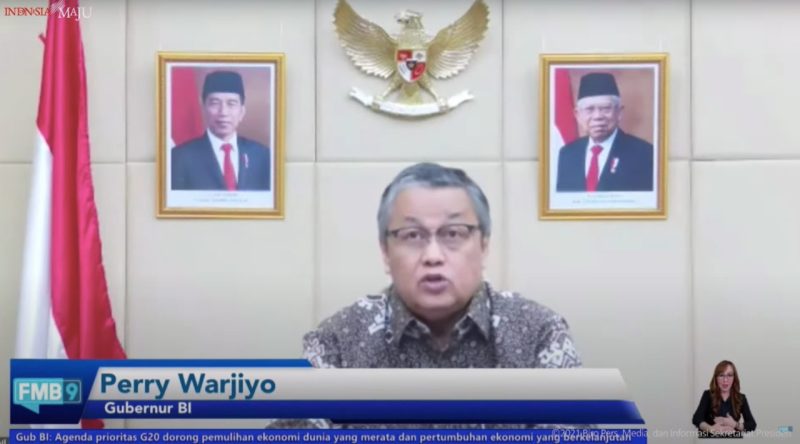 Gubernur BI Perry Warjiyo dalam Keterangan Pers Bersama mengenai Presidensi Indonesia di G20 Tahun 2022, Selasa (14/09/2021). (Sumber: Tangkapan Layar YouTube Sekretariat Presiden)  