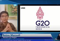 Menlu Retno LP Marsudi dalam Keterangan Pers Bersama mengenai Presidensi Indonesia di G20 Tahun 2022, Selasa (14/09/2021). (Sumber: Tangkapan Layar YouTube Sekretariat Presiden)