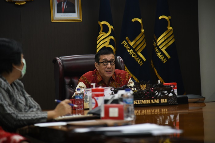 Menkumham dan Dubes Australia saat melakukan Pertemuan Kehormatan secara virtual, Selasa (07/09)