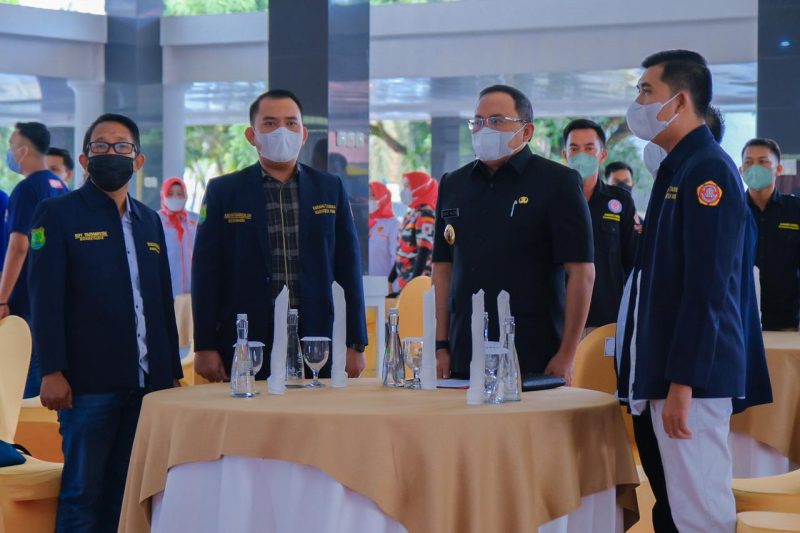 Bupati Musi Banyuasin [Muba] Dr H Dodi Reza Alex Noerdin Lic Con MBA saat membuka Temu Karya Daerah [TKD] Karang Taruna tingkat Kabupaten di Pendopoan Griya Bumi Serasan Sekate, Senin [11/10/2021].