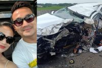 MOBIL Pajero Sport warna putih bernomor polisi B 1264 BJU yang ditumpangi Vannesa Angel dan suaminya Febri Andriansyah, kondisinya rusak parah