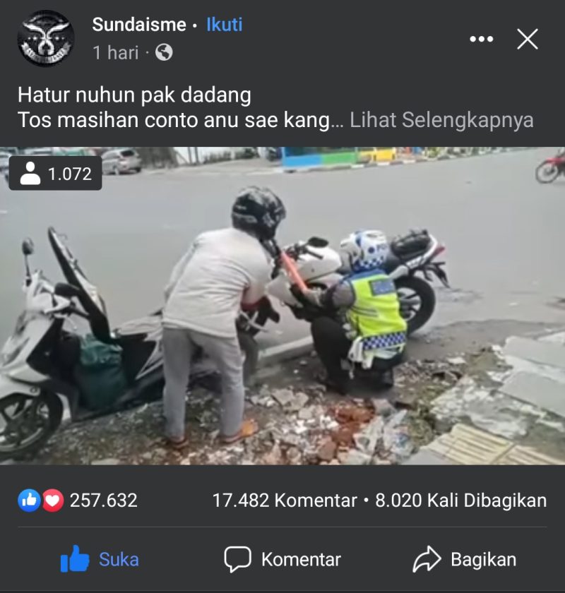 Peristiwa itu pun terekam dan dibagikan netizen melalui akun Facebook@Sundaisme.
