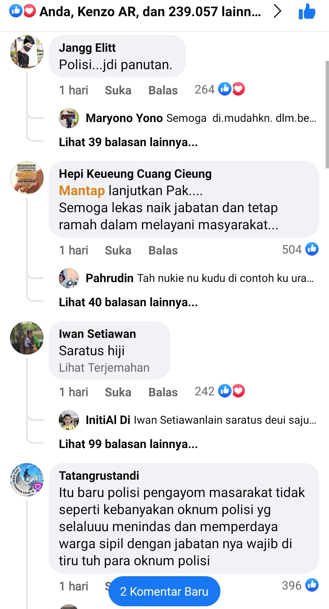 Komentar netizen pada akun Facebook﻿@Sundaisme