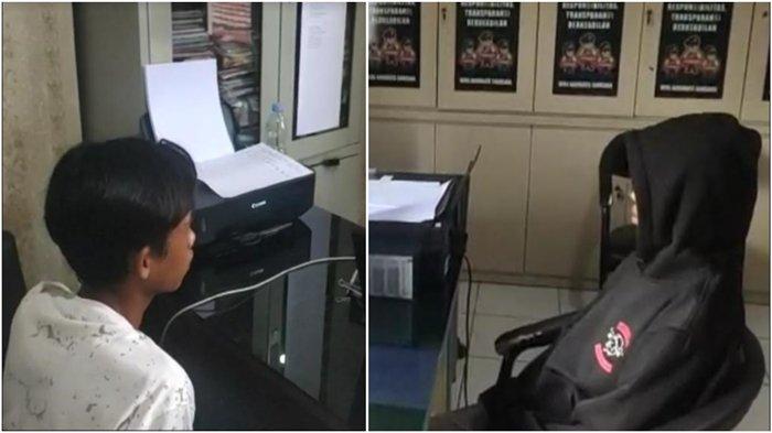 Siswi SMP di Mura SRA (kanan) menjadi tersangka buang bayi hasil hubungan gelap dengan kekasihnya YA (kiri). Keduanya diamankan anggota Satreskrim Polres Musi Rawas, Rabu [10/11/2021]. 