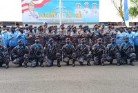 Semarak HUT Armada ke-76 tahun 2021, keluarga besar Pangkalan TNI Angkatan Laut [Lanal] Palembang menggelar kegiatan upacara dan syukuran potong tumpeng, Senin [6/12/2021].