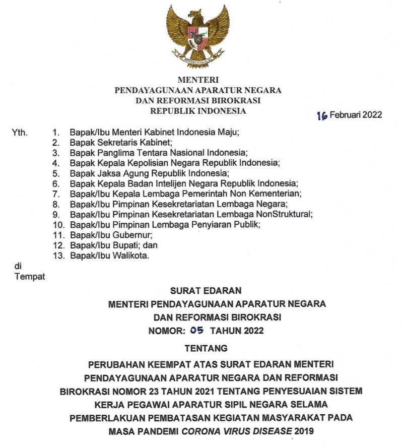Surat Edaran [SE] Menteri PANRB nomor 05/2022.