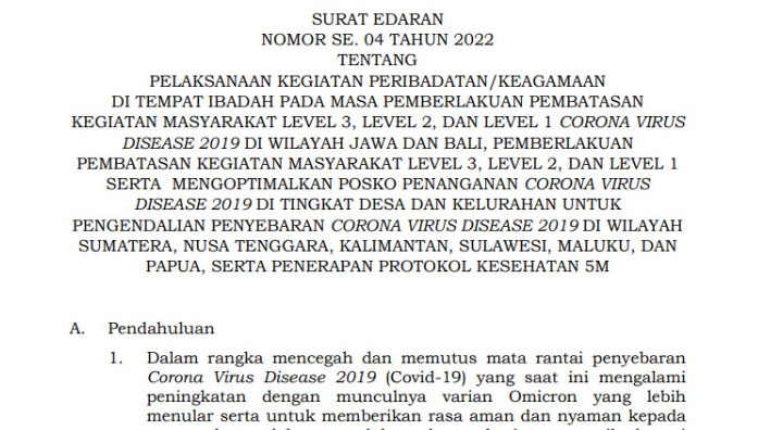 Tangkapan layar surat edaran [SE] nomor 04 tahun 2022.