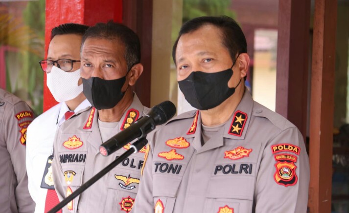 Kapolda Sumsel Irjen Pol Drs Toni Harmanto MH saat memberikan keterangan usai acara Gelar Opsnal Februari di SPN Betung Kabupaten Banyuasin Kamis [17/3/2022].