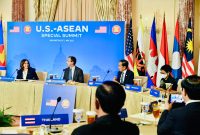 Presiden Jokowi menghadiri pertemuan para pemimpin negara-negara ASEAN dengan Wakil Presiden AS Kamala Harris, di Departemen Luar Negeri AS, Washington DC, Jumat (13/05/2022).