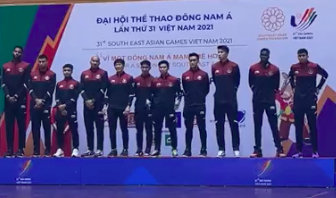 Timnas basket putra Indonesia meraih medali emas, Minggu (22/5) sore (foto: tangkapan layar)