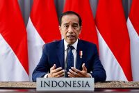 Presiden RI, Ir H Joko Widodo saat berpidato secara virtual pada Global COVID-19 Summit yang digelar di Washington DC, Amerika Serikat, Kamis (12/05/2022)