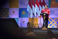 Presiden Jokowi saat menghadiri acara Silaturahmi dengan Alumni Penerima Kartu Prakerja di Sentul International Convention Center (SICC), Kabupaten Bogor, pada Jumat (17/06/2022)