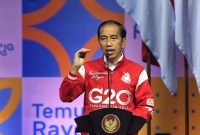 Presiden Jokowi saat memberikan sambutan pada acara Silaturahmi dengan Alumni Penerima Kartu Prakerja di Sentul International Convention Center (SICC), Kabupaten Bogor, pada Jumat (17/06/2022)