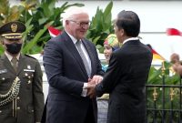 Presiden RI Joko Widodo (Jokowi) menyambut Presiden Republik Federal Jerman Frank-Walter Steinmeier dengan upacara kenegaraan di Istana Kepresidenan Bogor, Jawa Barat, Kamis (16/06/2022)