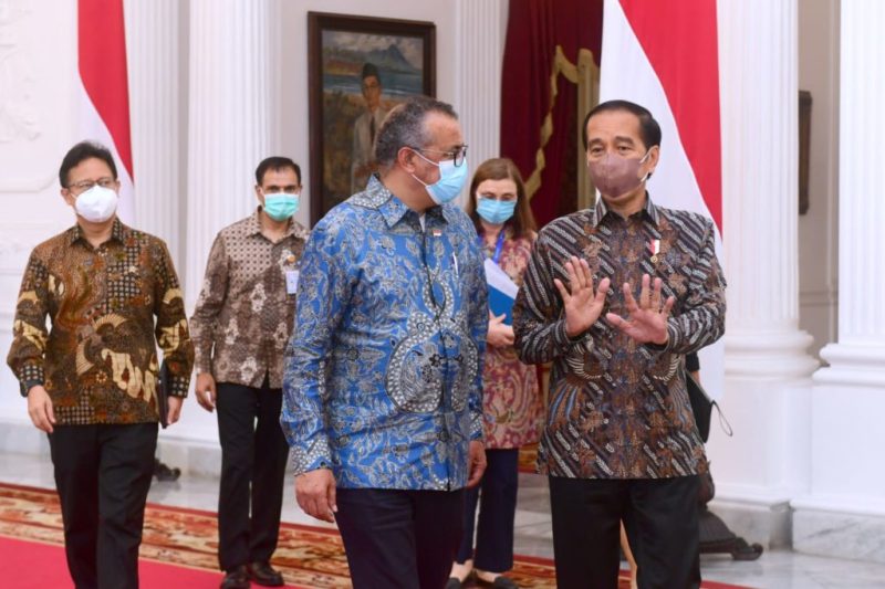 Presiden Jokowi menerima kunjungan kehormatan Dirjen WHO Tedros Adhanom Ghebreyesus di Istana Merdeka Jakarta, Selasa (21/06/2022)