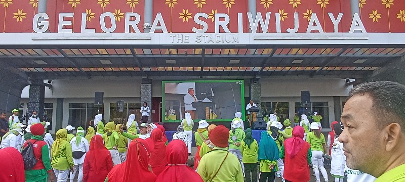Gerakan Lawan Osteoporosis dengan senam pencegahan Osteoporosis di GOR Jakabaring Sport Center, Senin [04/07/2022].