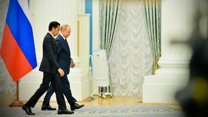 Presiden Joko Widodo bersama Presiden Rusia Vladimir Putin di Istana Kremlin, Moskow, Kamis (30/06/2022)