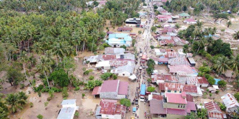 Pantauan visual udara lokasi terdampak banjir bandang di Desa Torue, Kecamatan Torue, Kabupaten Parigi Moutong, Provinsi Sulawesi Tengah