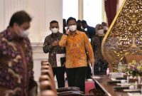 Menkes Budi Gunadi Sadikin sebelum mengikuti Ratas Evaluasi PPKM, di Istana Merdeka, Jakarta, Selasa (23/08/2022)