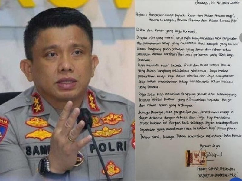 Mantan Kadiv Propam Polri Irjen Ferdy Sambo dan tulisan permintaan maafnya